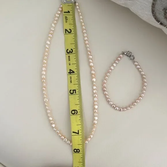 Elegant Simple Baby Baroque Peach Pearl Necklace and Bracelet Set - Picture 10 of 10